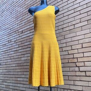 Michael Kors one shoulder ribbed drop waist marigold yellow dress Size Medium